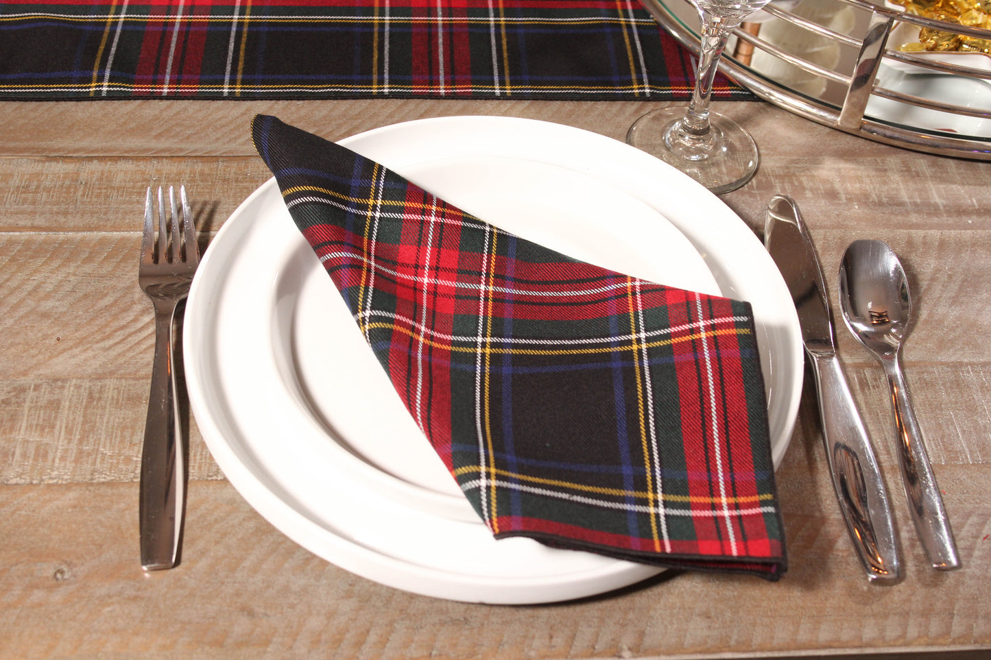 Black Stewart Tartan Table Runner