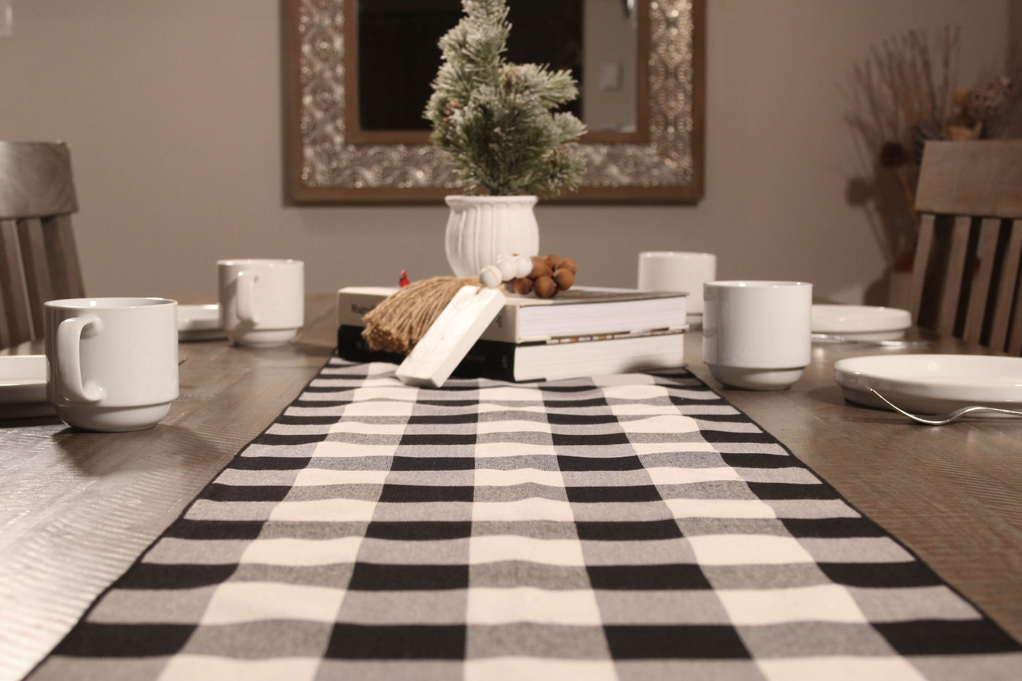 Black and White Buffalo Check Farmhouse Table Runner