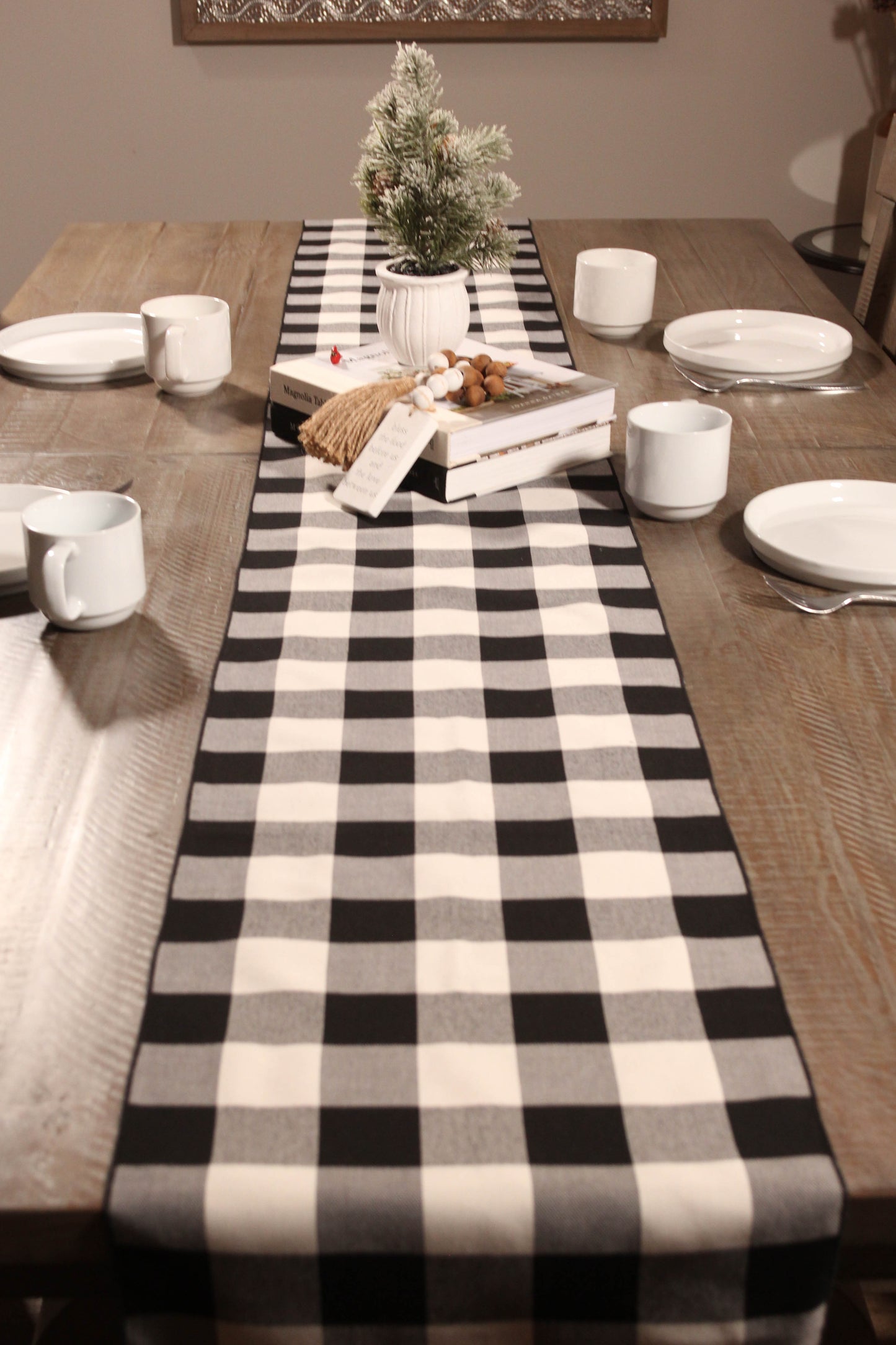 Black and White Buffalo Check Farmhouse Table Runner