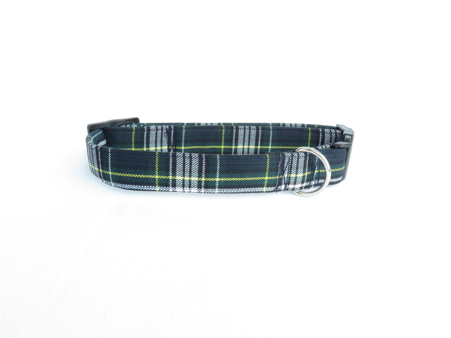 Collier pour animaux de compagnie à carreaux bleu marine et vert en tartan