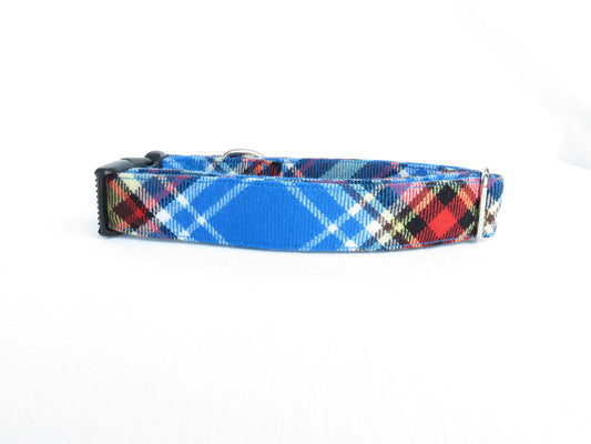 Oromocto Tartan Dog Collar in Blue Plaid