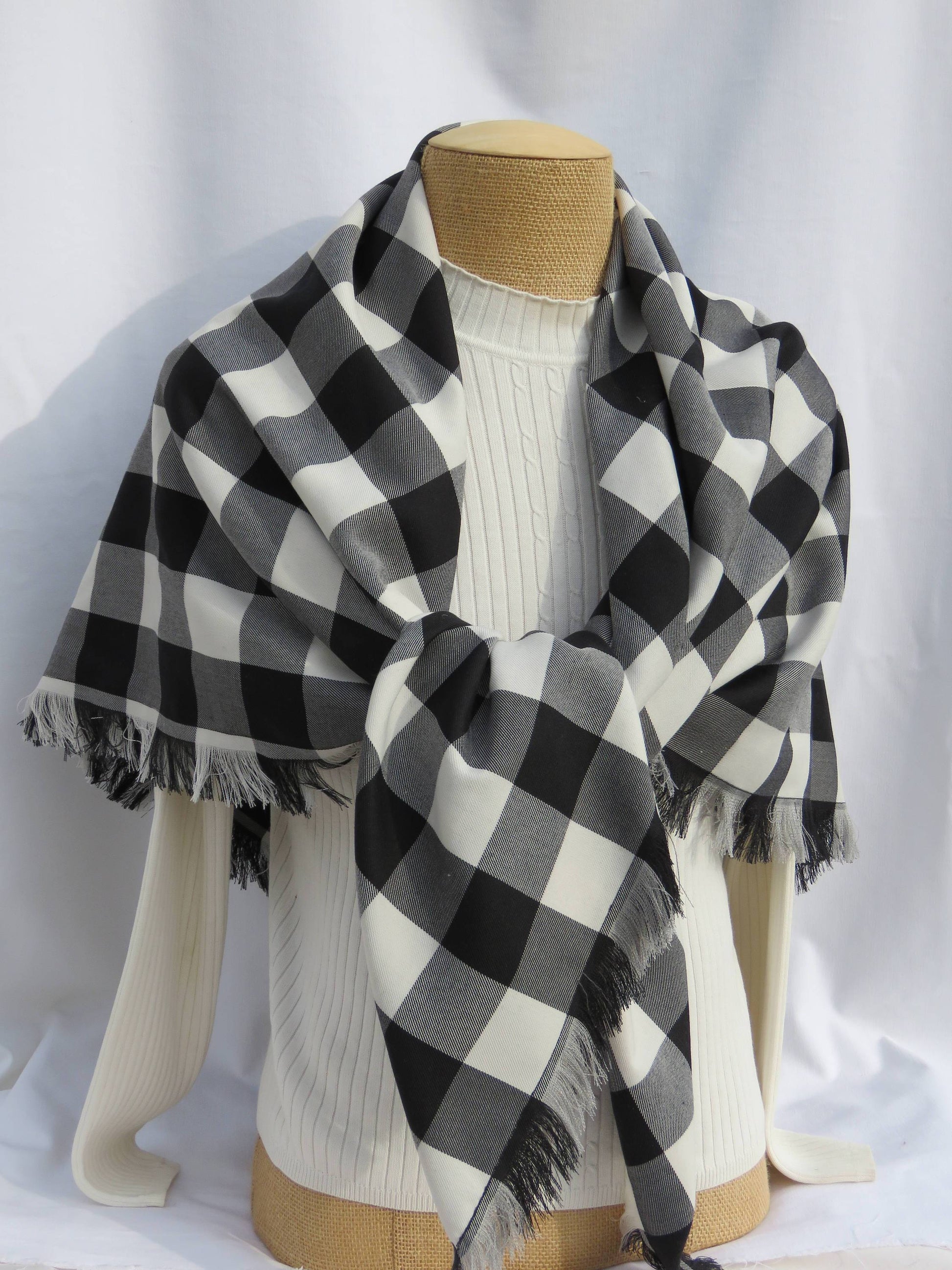 Black and White Buffalo Check Blanket Scarf-Taylors Tartans