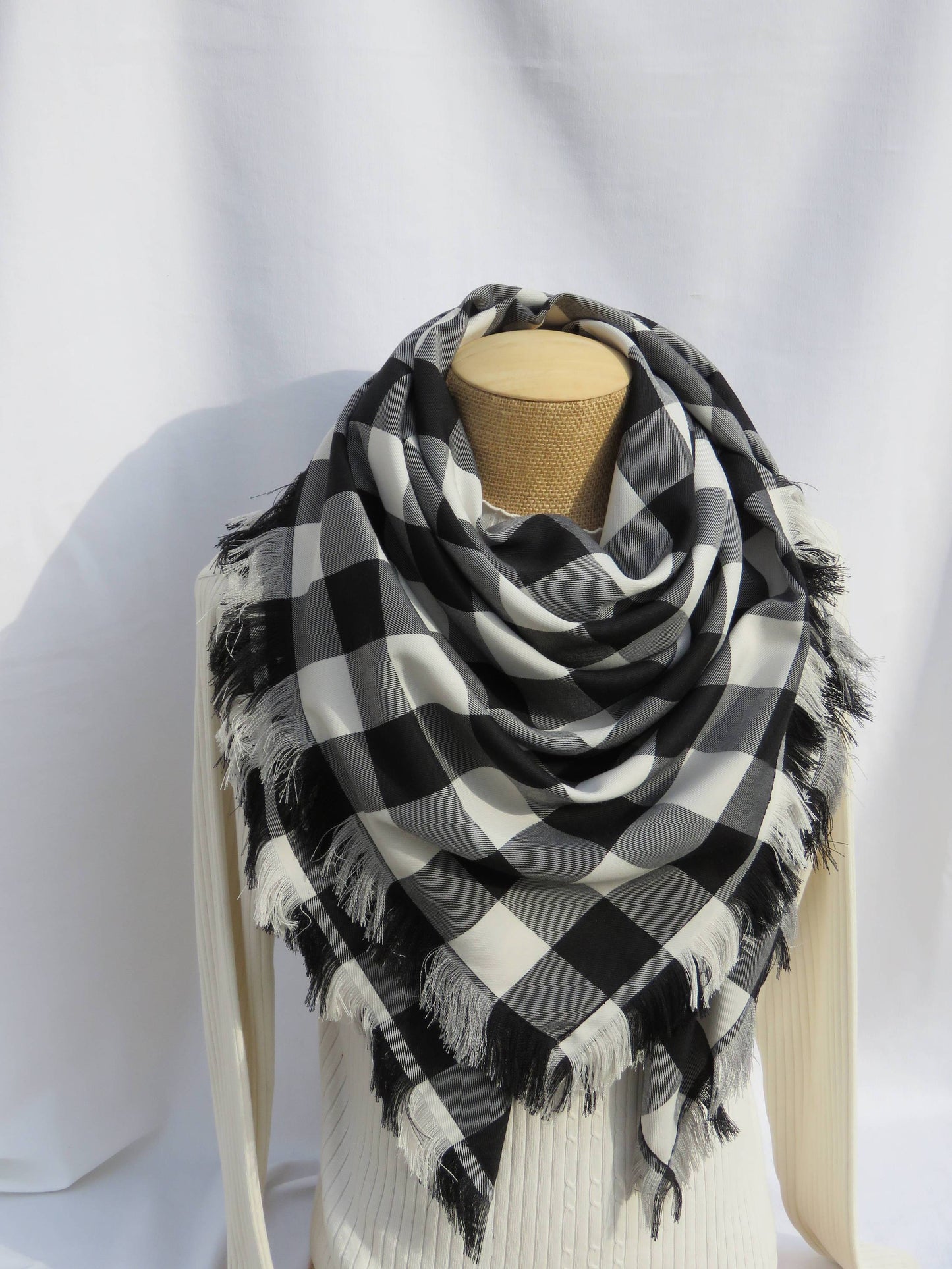 Black and White Buffalo Check Blanket Scarf