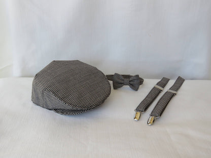 Ensemble de bretelles avec nœud papillon et casquette plate noir et blanc