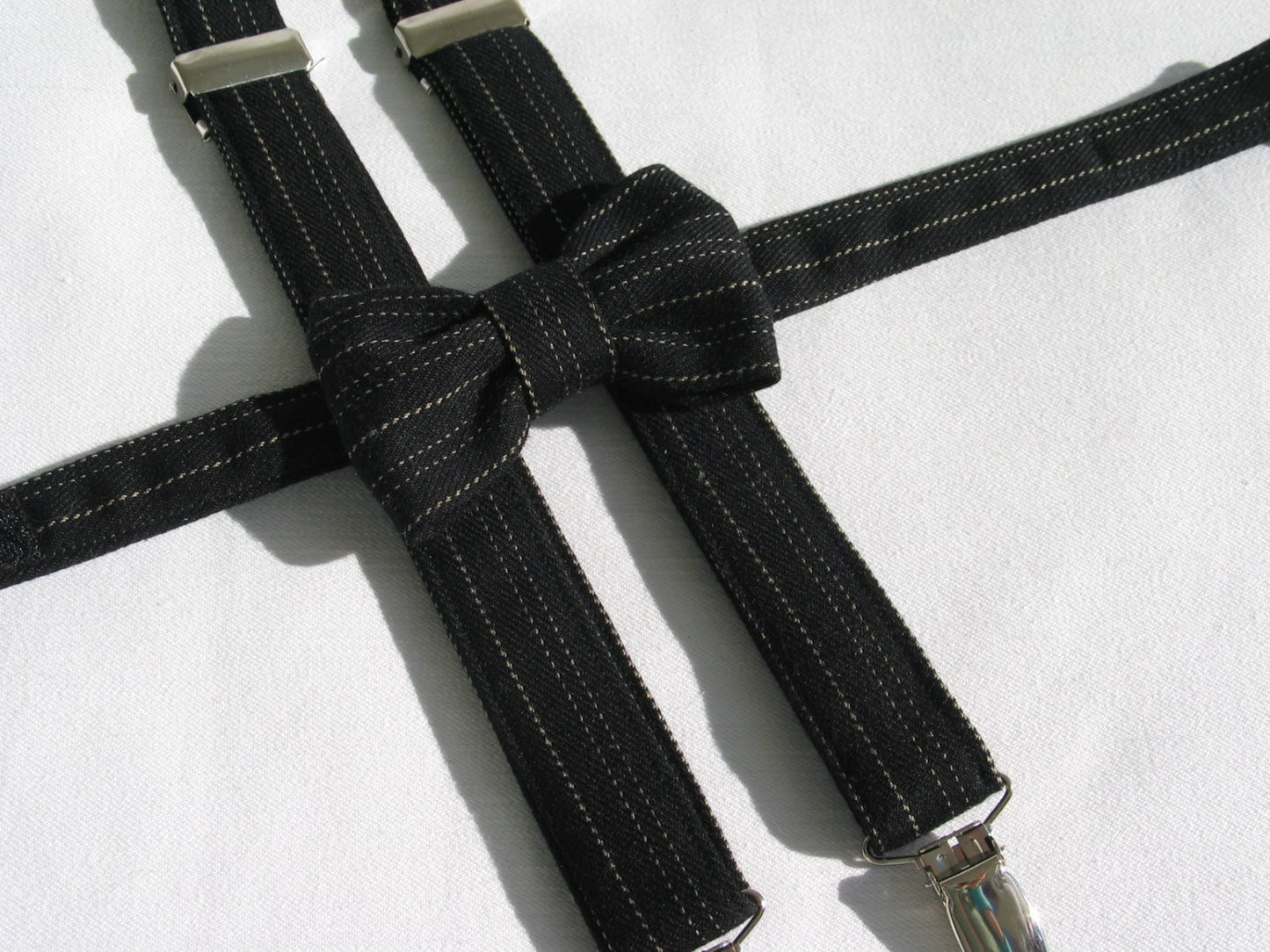 Black Pinstripe Suspenders and Bow Tie Set-Taylors Tartans