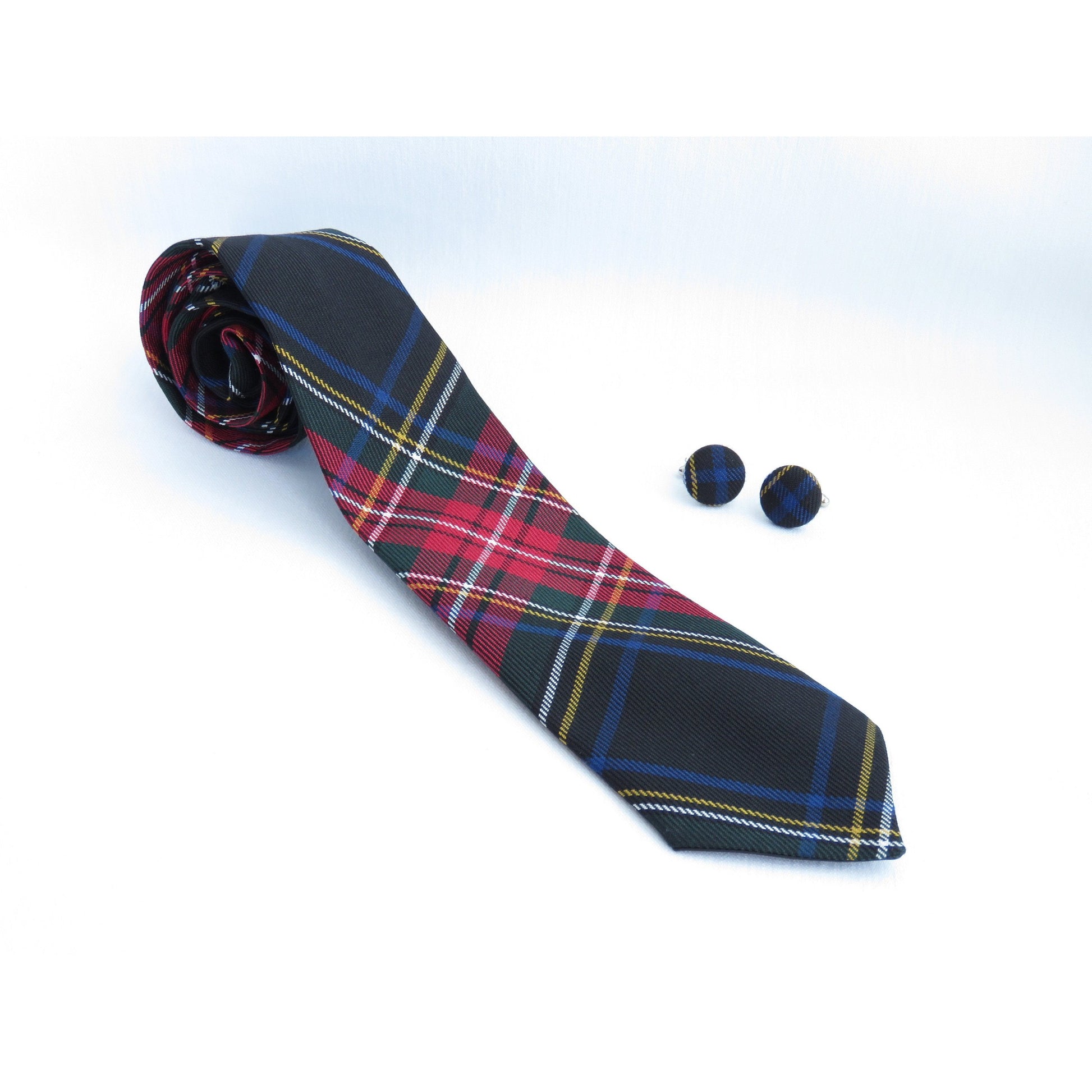 Black Stewart Tartan Neck Tie and cuff links or Men-Taylors Tartans