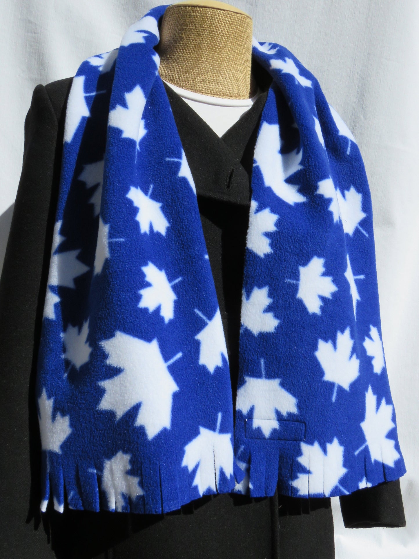 Blue with White Maple Leaf Fleece Scarf-Taylors Tartans