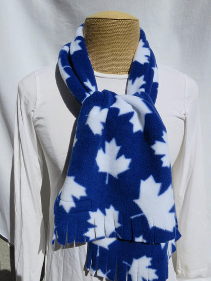 Blue with White Maple Leaf Fleece Scarf-Taylors Tartans