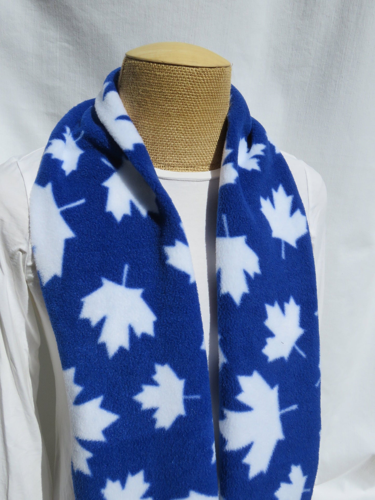 Blue with White Maple Leaf Fleece Scarf