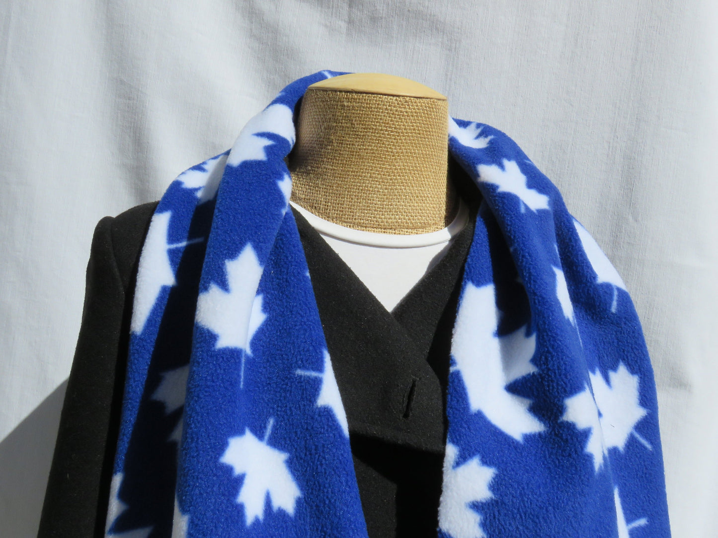 Blue with White Maple Leaf Fleece Scarf