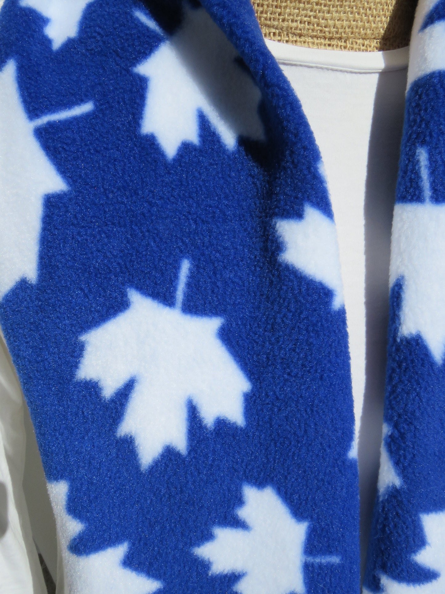 Blue with White Maple Leaf Fleece Scarf