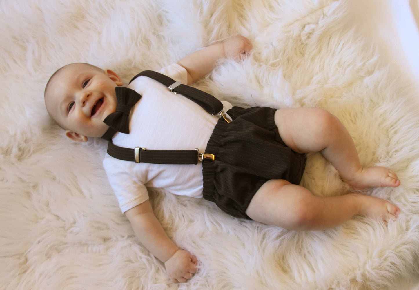 Brown Suspenders Bow Tie Diaper Cover Set-Taylors Tartans