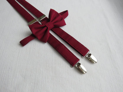 Burgundy Bow Tie Suspenders for Weddings