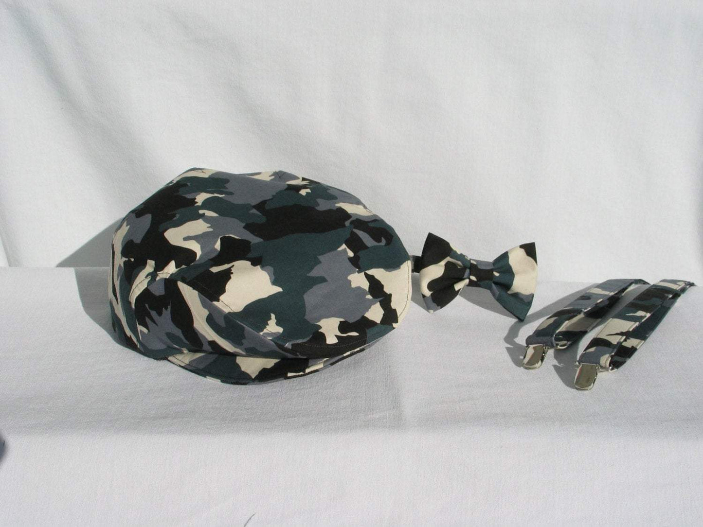 Camo Newsboy Cap Suspenders Bow Tie-Taylors Tartans