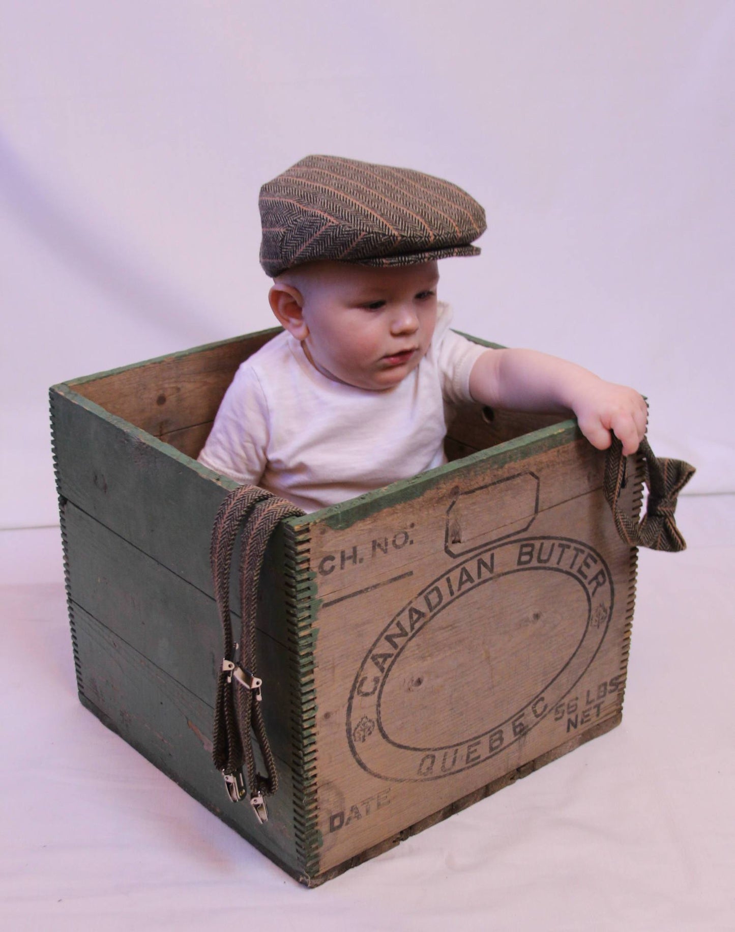 Casquette plate à chevrons en laine marron pour enfant