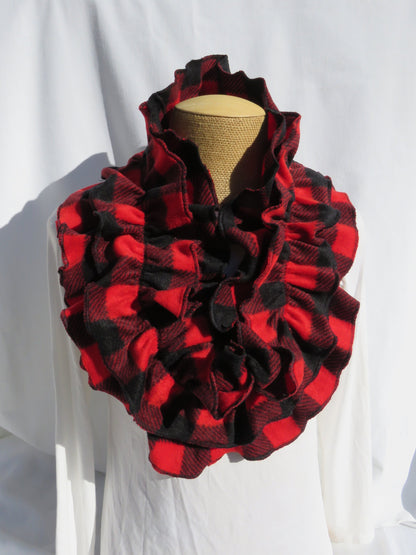 Fleece Buffalo Check Ruffle Infinity Scarf-Taylors Tartans