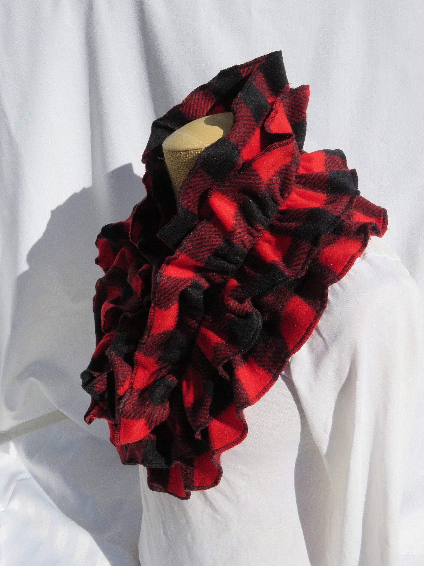 Fleece Buffalo Check Ruffle Infinity Scarf