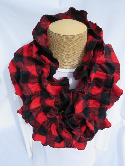 Fleece Buffalo Check Ruffle Infinity Scarf