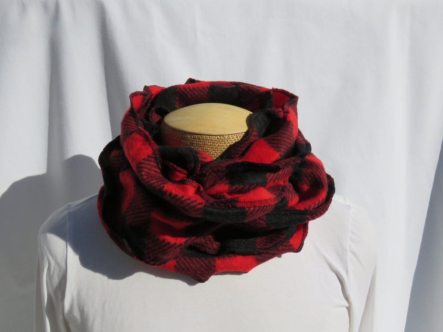 Fleece Buffalo Check Ruffle Infinity Scarf