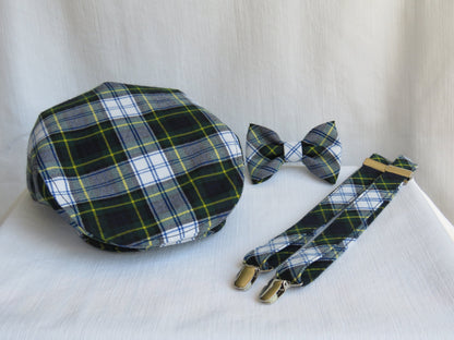 Ensemble bretelles et nœud papillon à casquette plate Gordon Tartan