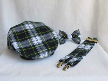 Ensemble bretelles et nœud papillon à casquette plate Gordon Tartan