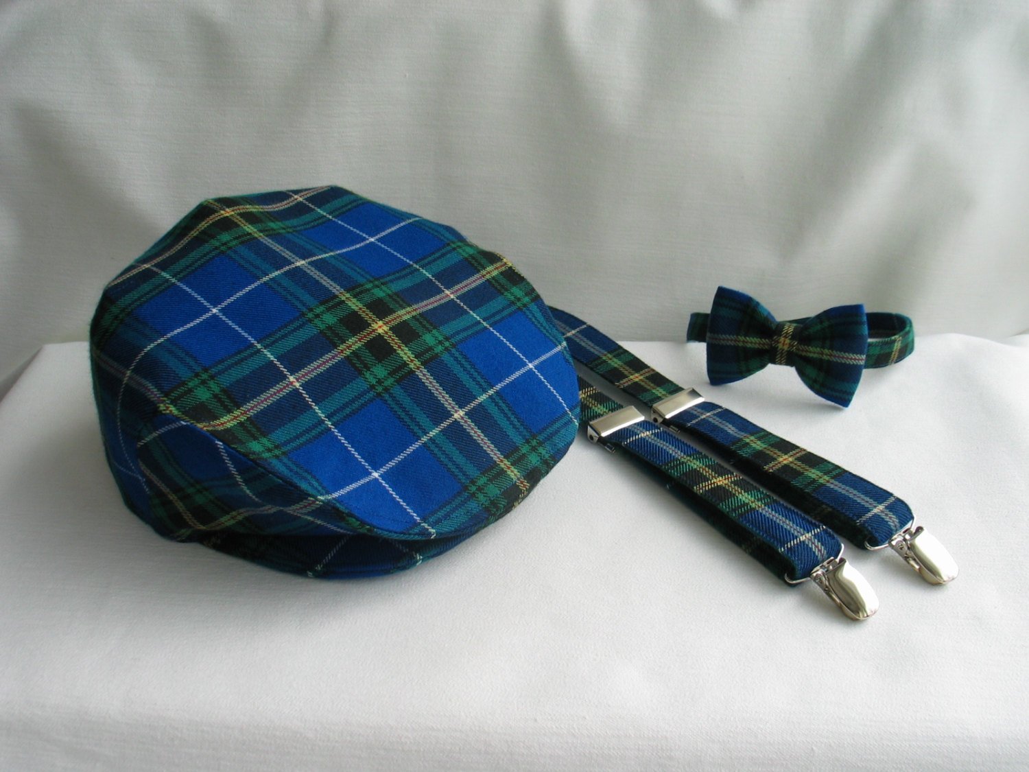 Nova Scotia Tartan Man Flat Cap, Suspenders, Bow Tie-Taylors Tartans