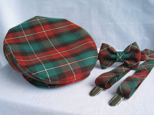 Prince Edward Island Tartan Flat Cap Bow Tie Suspenders-Taylors Tartans