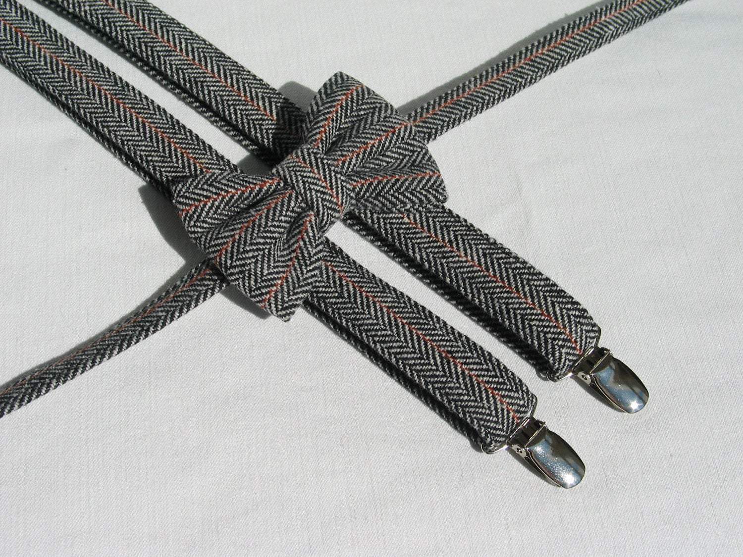 Wool Herringbone Suspenders Bow Tie-Taylors Tartans